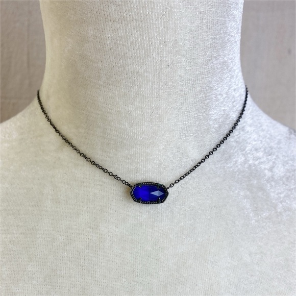 Kendra Scott Elisa gunmetal cobalt blue Necklace - Picture 1 of 7